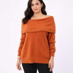 Anthro Slouchy Cowl Neck Sweater S Burnt Orange Cozy Oversized Knit